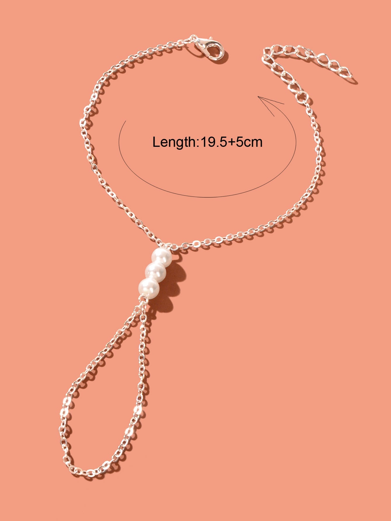 Boho Silver Hand Chain Finger Ring Harness Adjustable Slave Bracelet with Pearl-3