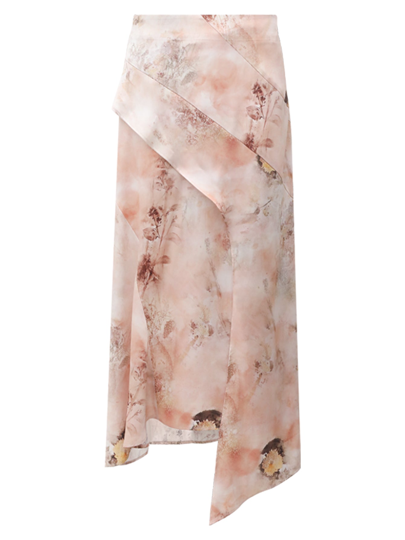 Floral Gradient Panel Asymmetrical Hem Satin Skirt-3