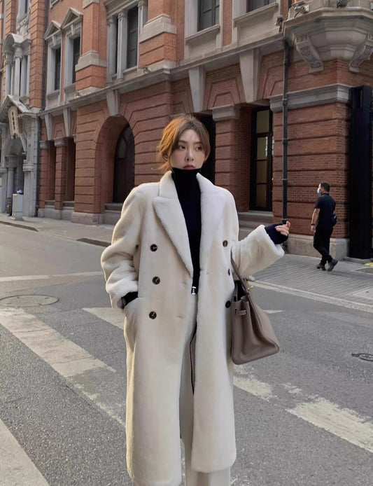"Korean Drama Ace" Merino mid-length sheepskin coat-1