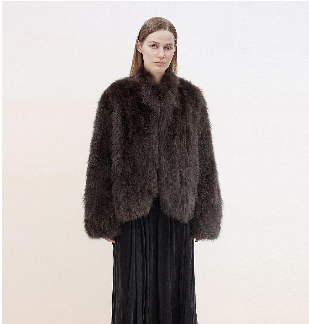 "Monet's Garden" imported high-quality fox fur V-neck spray-colored jacket-8