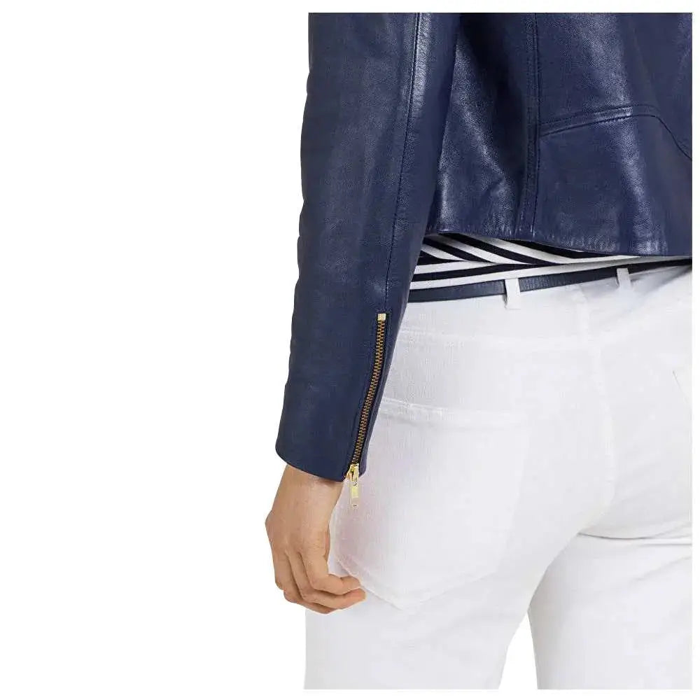 Women’s Ruth Langsford Blue Leather Biker Jacket-3