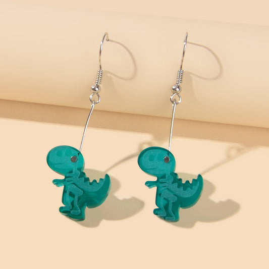 Lovely Cartoon Jewellery Green Resin Dinosaur Dangle Pendant Earrings for Women-0