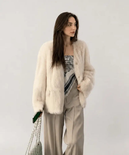 "Night in Paris" imported Toscana Shearing women's V-neck age-reducing lamb fur coat-1