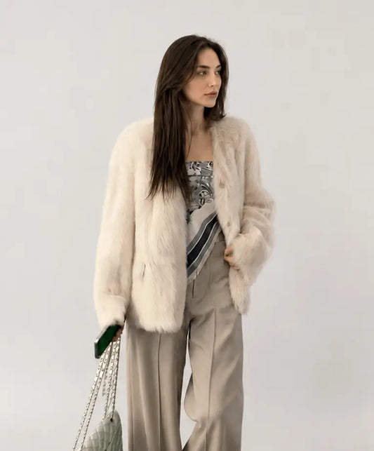"Night in Paris" imported Toscana Shearing women's V-neck age-reducing lamb fur coat-1
