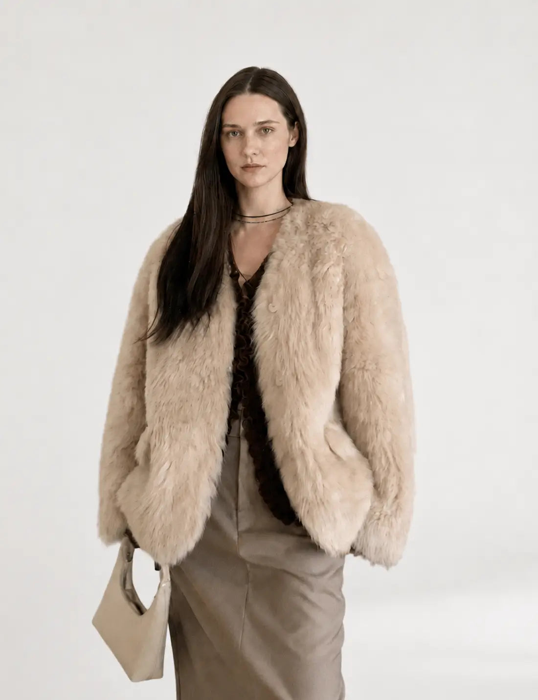 "Night in Paris" imported Toscana Shearing women's V-neck age-reducing lamb fur coat-0