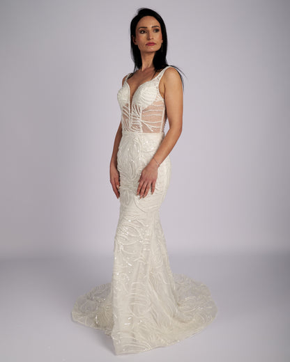 Amaryllis Hand Crystal Beaded Wedding Dress-5