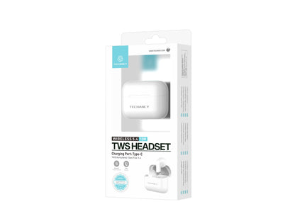 Techancy Auriculares TWS KP2713 Bluetooth 5.4 true wireless USB-C 4h de autonomia ligação estável 9m cor branca