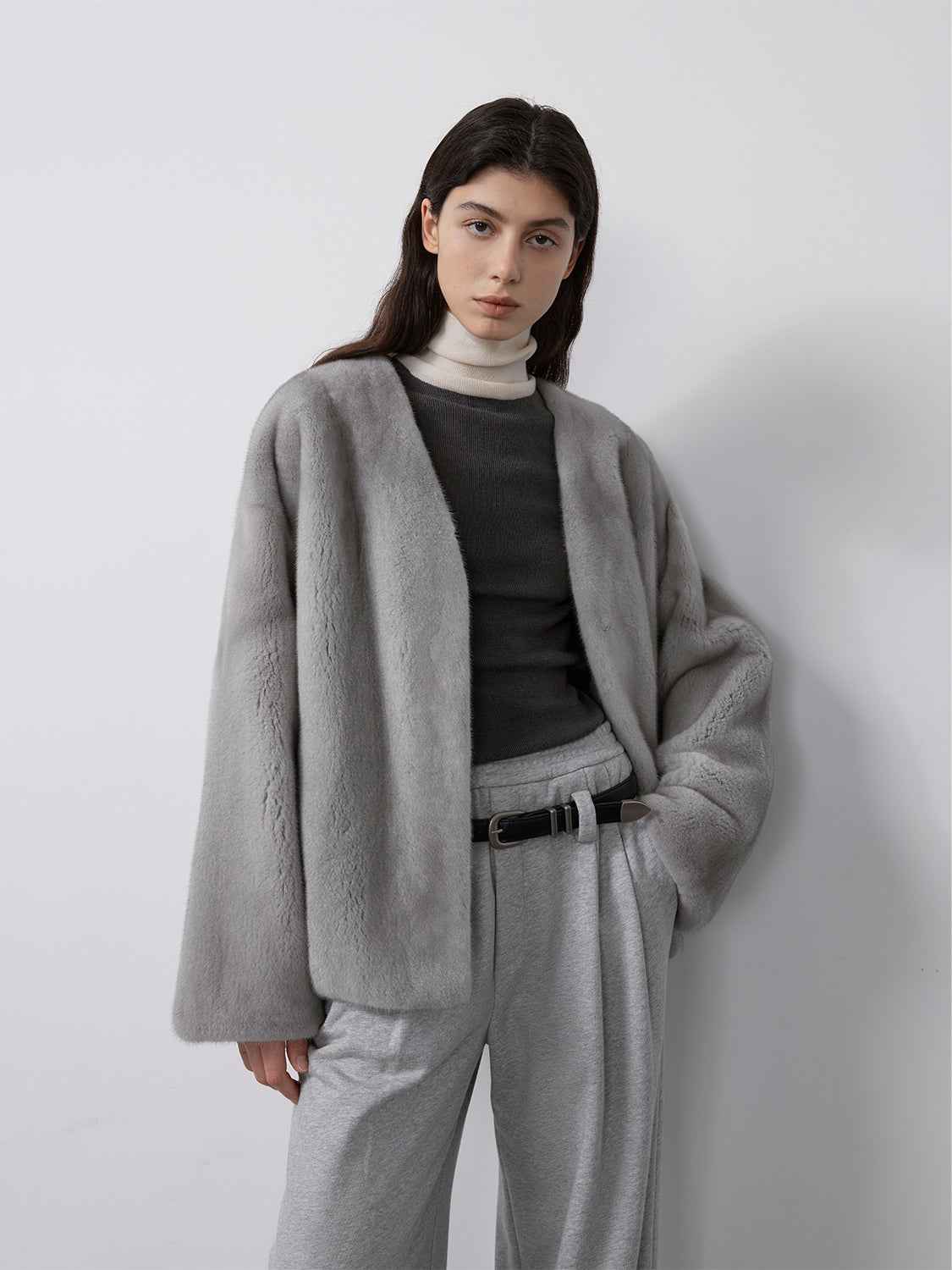Louvre Mink V-Neck Jacket-4