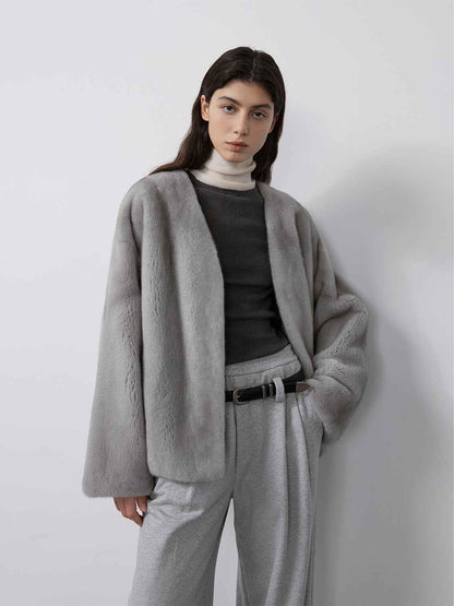Louvre Mink V-Neck Jacket-4