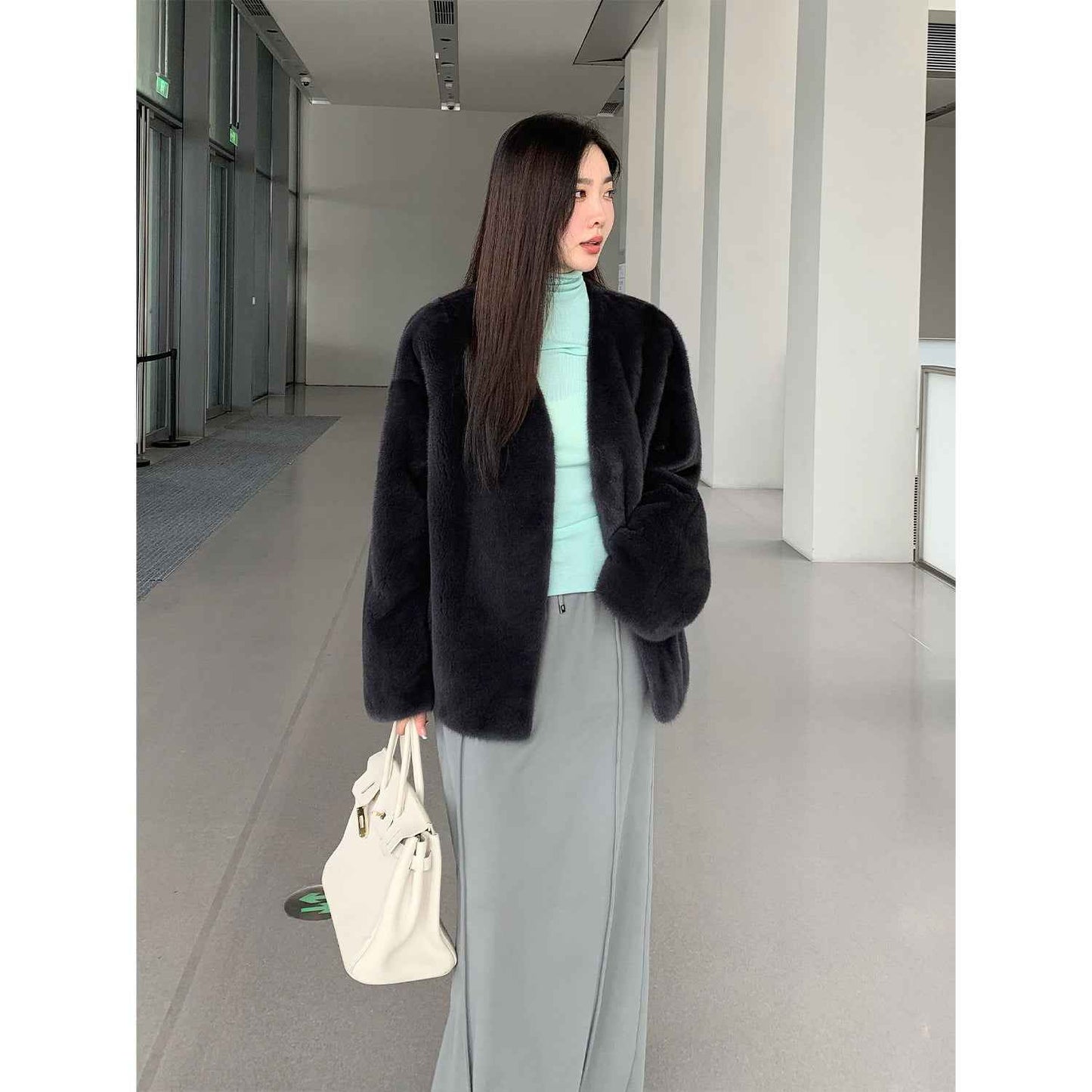 Louvre Mink V-Neck Jacket-12