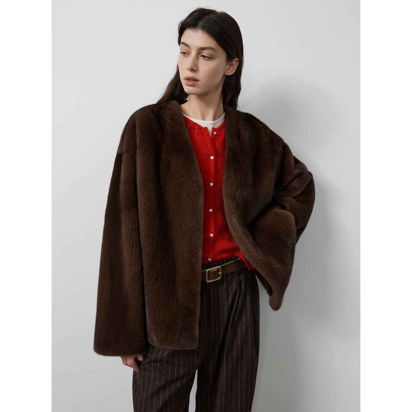 Louvre Mink V-Neck Jacket-11
