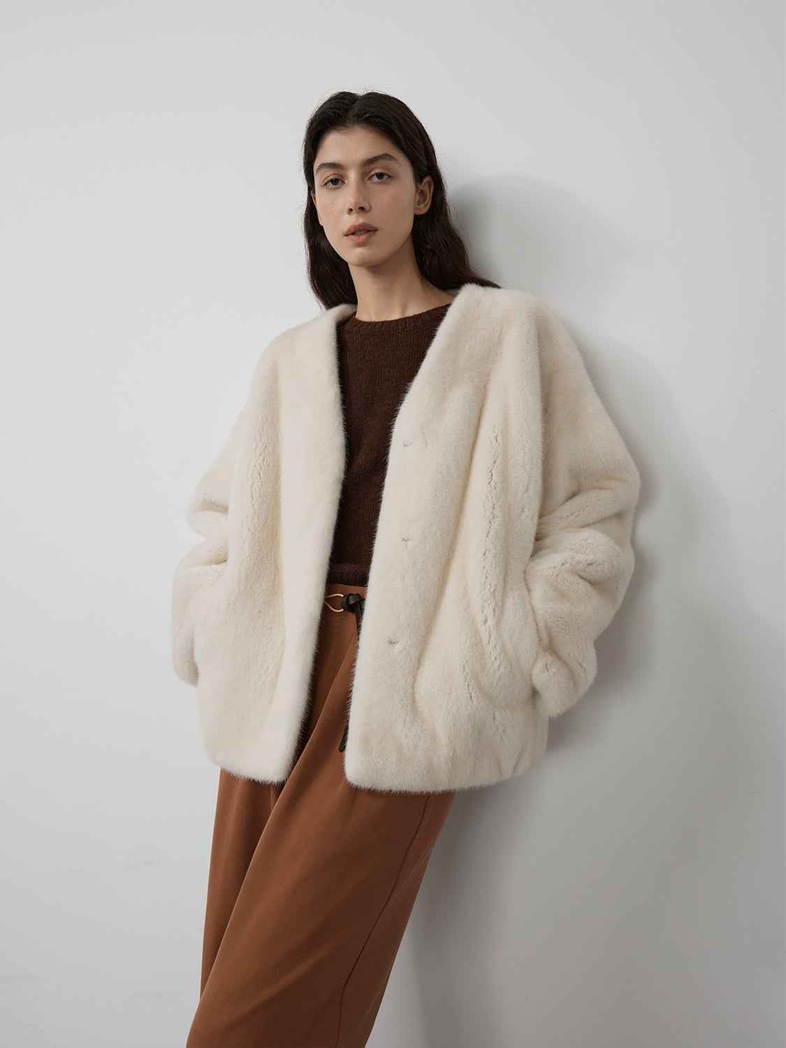 Louvre Mink V-Neck Jacket-3