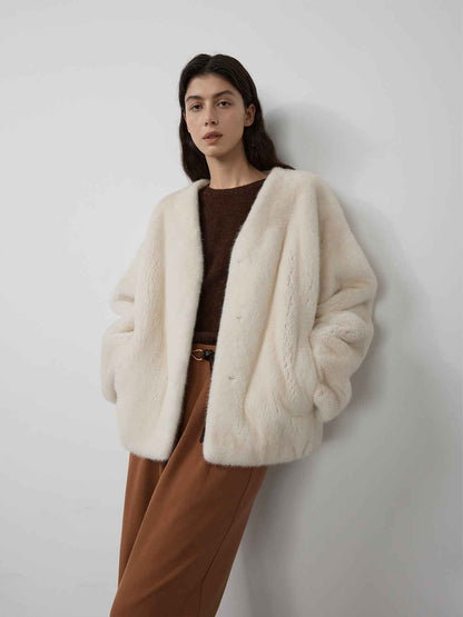 Louvre Mink V-Neck Jacket-3