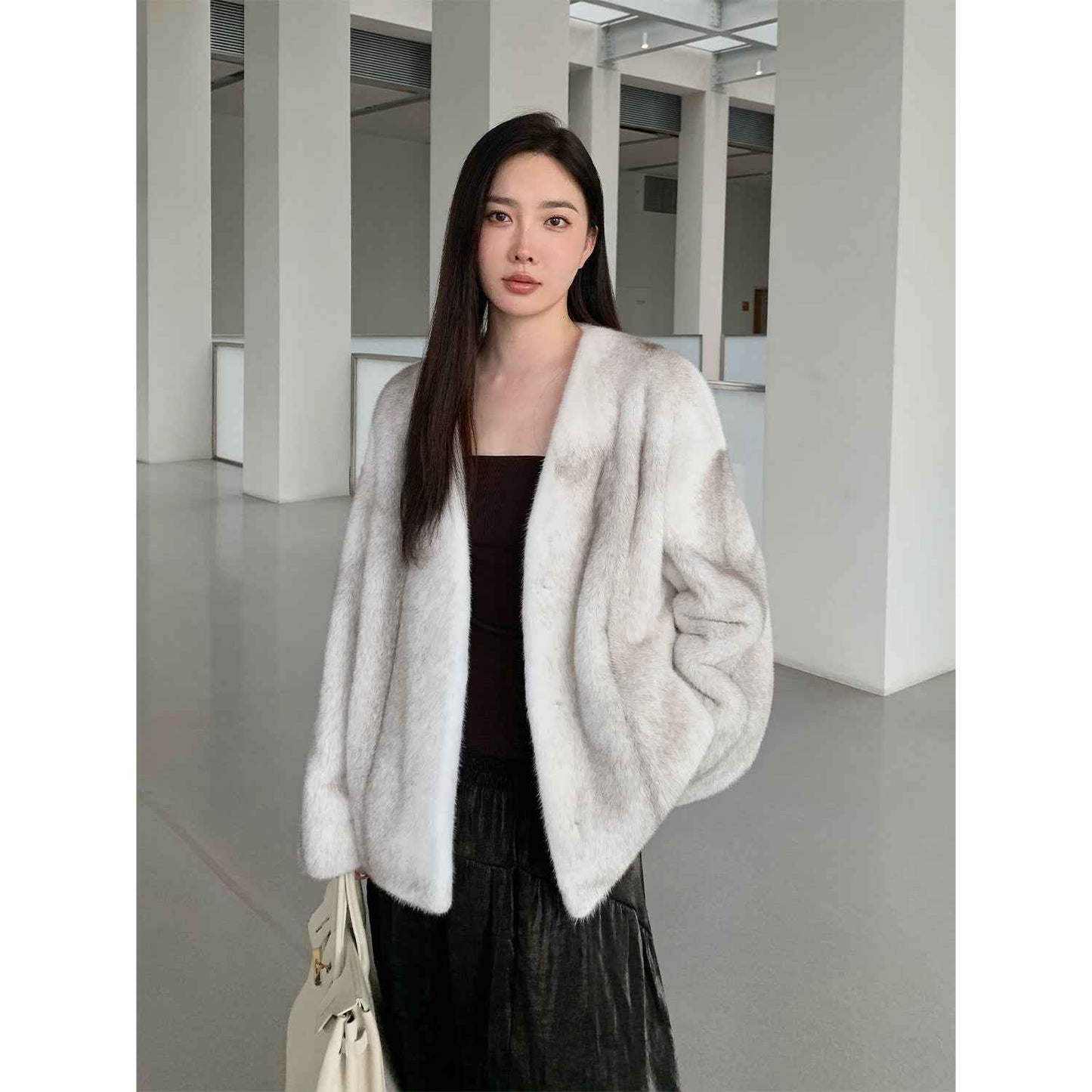 Louvre Mink V-Neck Jacket-10