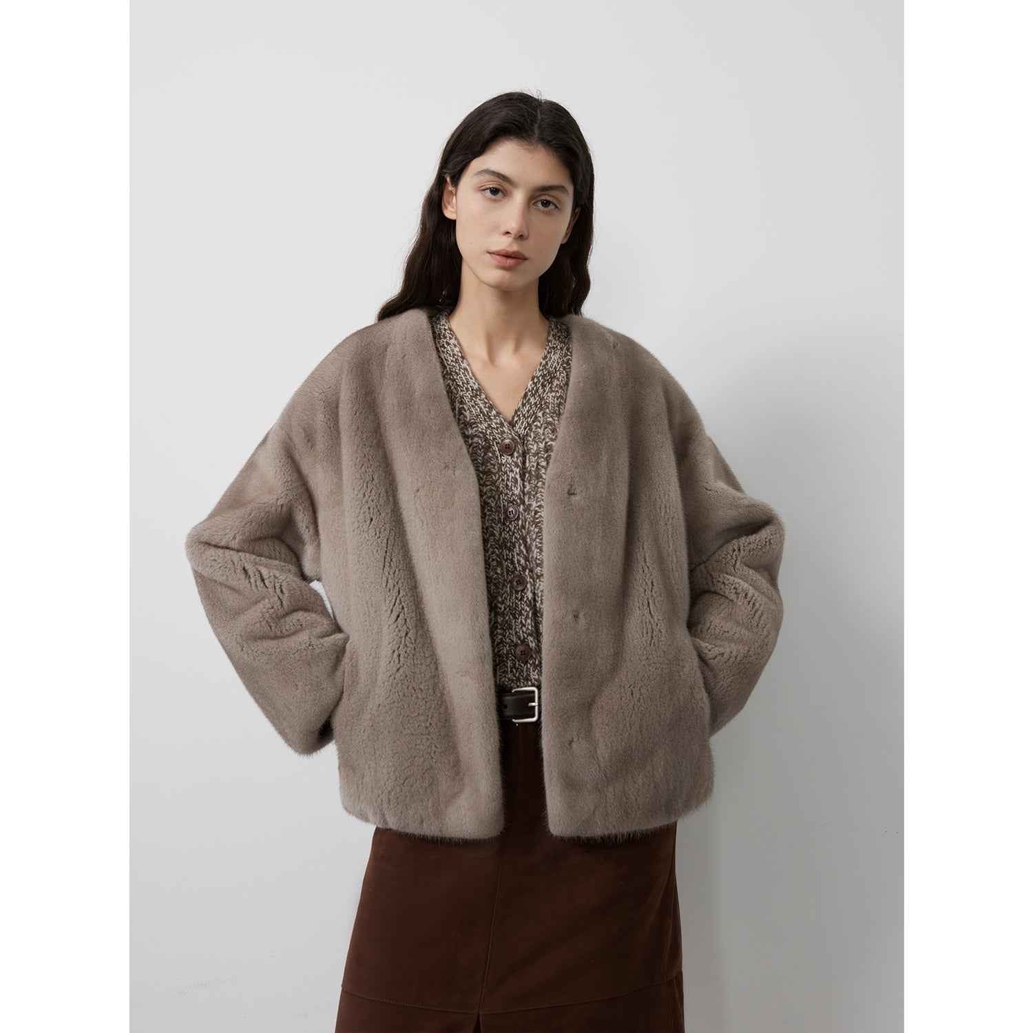 Louvre Mink V-Neck Jacket-9