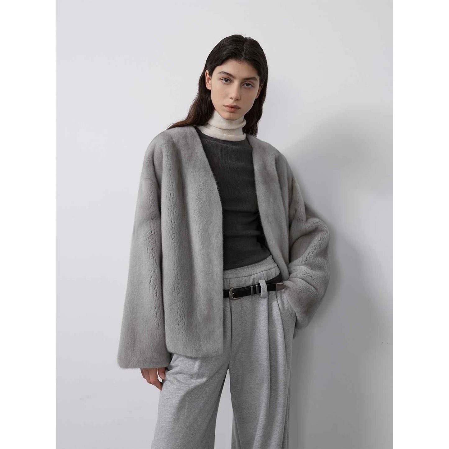 Louvre Mink V-Neck Jacket-6