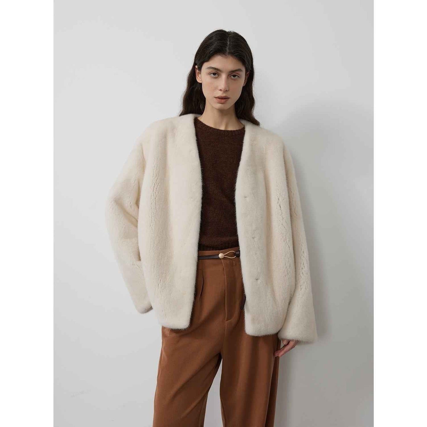 Louvre Mink V-Neck Jacket-7