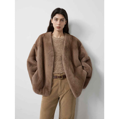 Louvre Mink V-Neck Jacket-5
