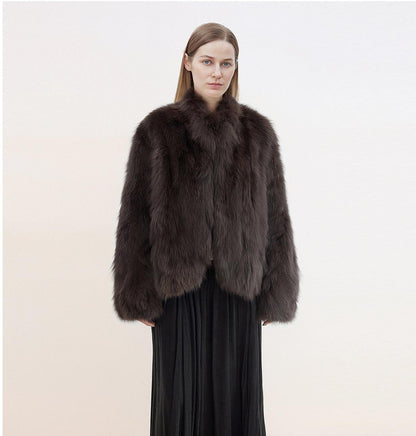"Monet's Garden" imported high-quality fox fur V-neck spray-colored jacket-8