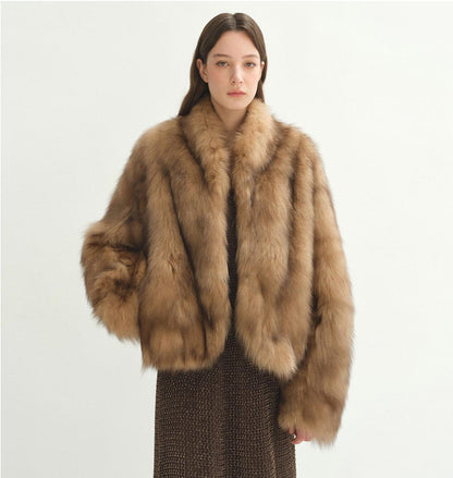 "Monet's Garden" imported high-quality fox fur V-neck spray-colored jacket-6