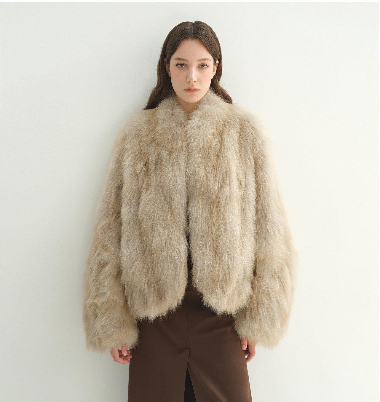"Monet's Garden" imported high-quality fox fur V-neck spray-colored jacket-5