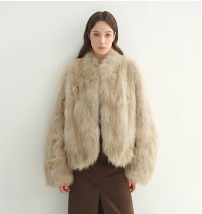 "Monet's Garden" imported high-quality fox fur V-neck spray-colored jacket-5