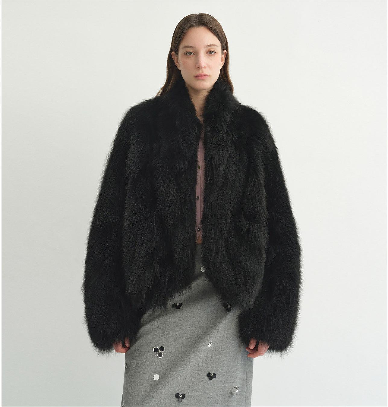 "Monet's Garden" imported high-quality fox fur V-neck spray-colored jacket-7