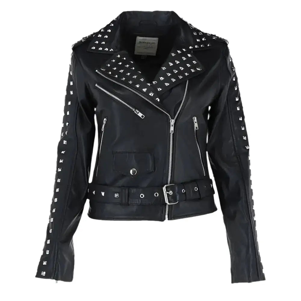 Womens Black Studded Leather Biker Jacket