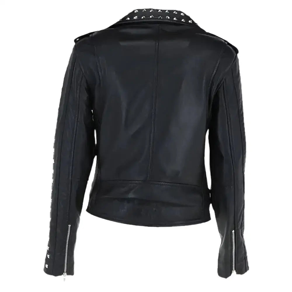 Womens Black Studded Leather Biker Jacket