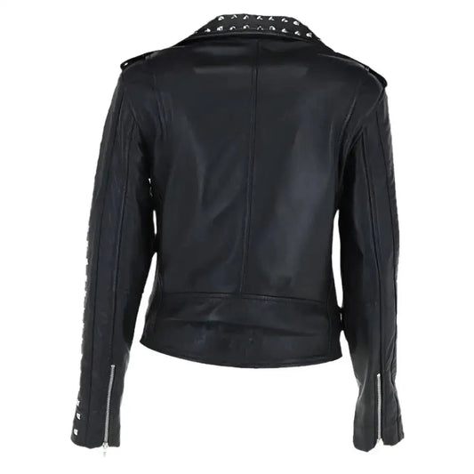 Womens Black Studded Leather Biker Jacket
