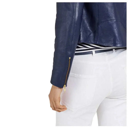 Women's Ruth Langsford Blue Leather Biker Jacket