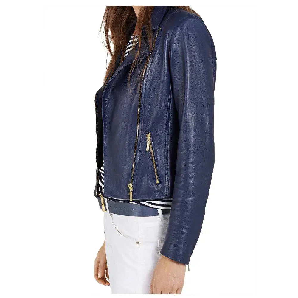 Women's Ruth Langsford Blue Leather Biker Jacket