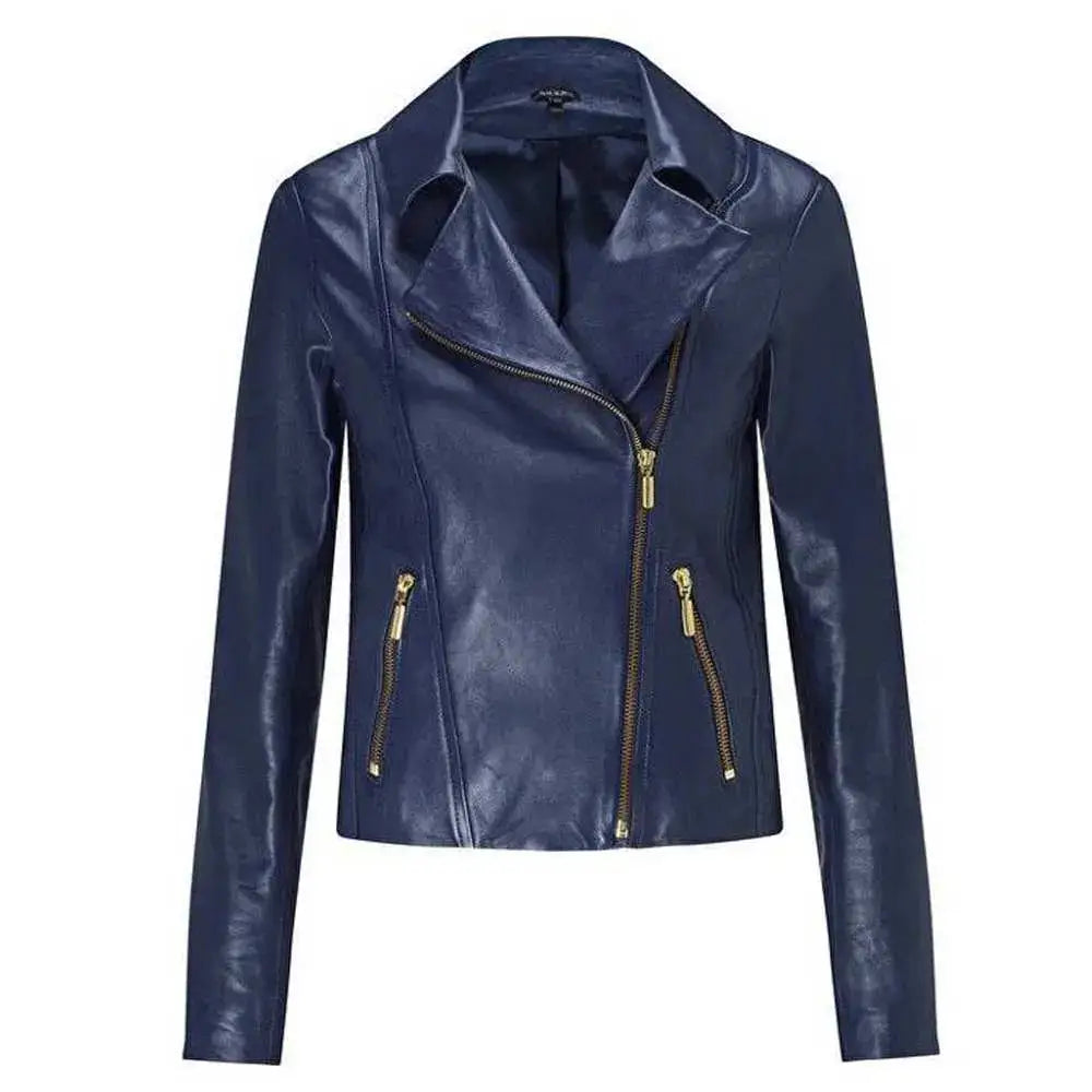 Women's Ruth Langsford Blue Leather Biker Jacket