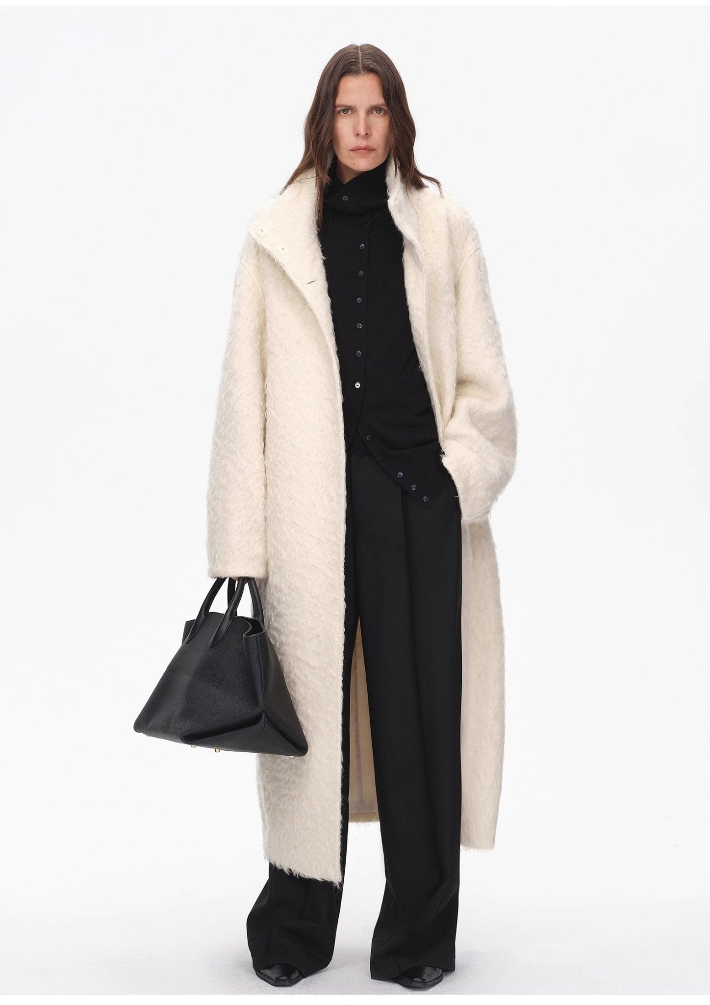 "Song of Snowland"Women's mohair wool stand collar coat autumn and winter loose woolen coat-1