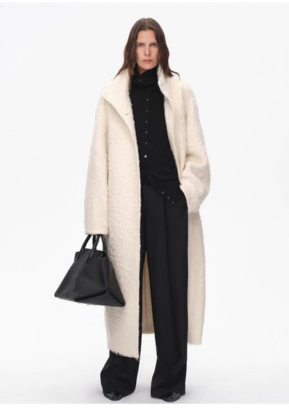 "Song of Snowland"Women's mohair wool stand collar coat autumn and winter loose woolen coat-1
