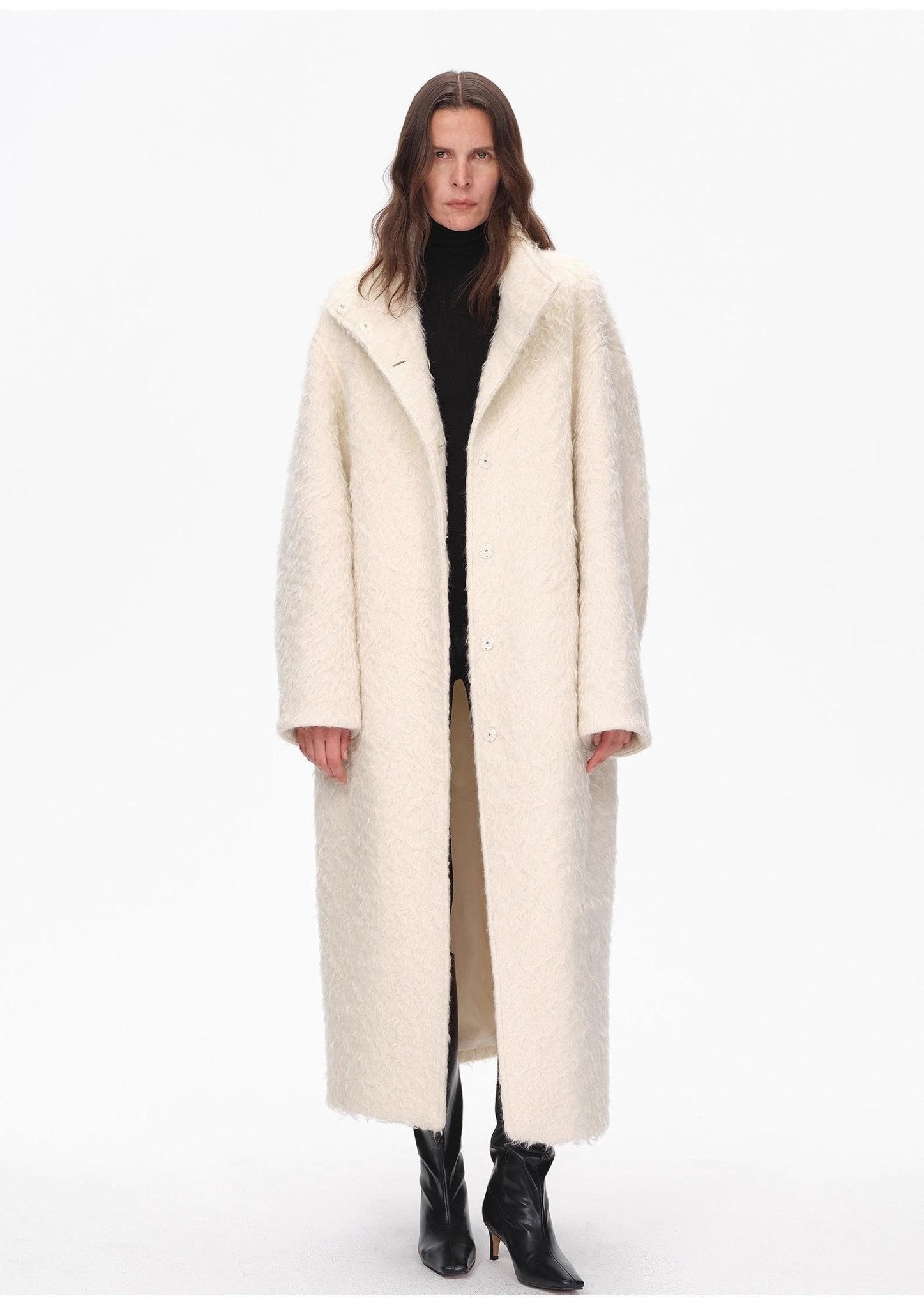 "Song of Snowland"Women's mohair wool stand collar coat autumn and winter loose woolen coat-4