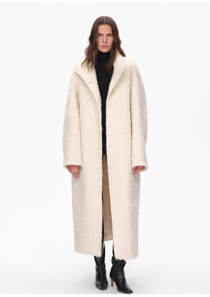 "Song of Snowland"Women's mohair wool stand collar coat autumn and winter loose woolen coat-4