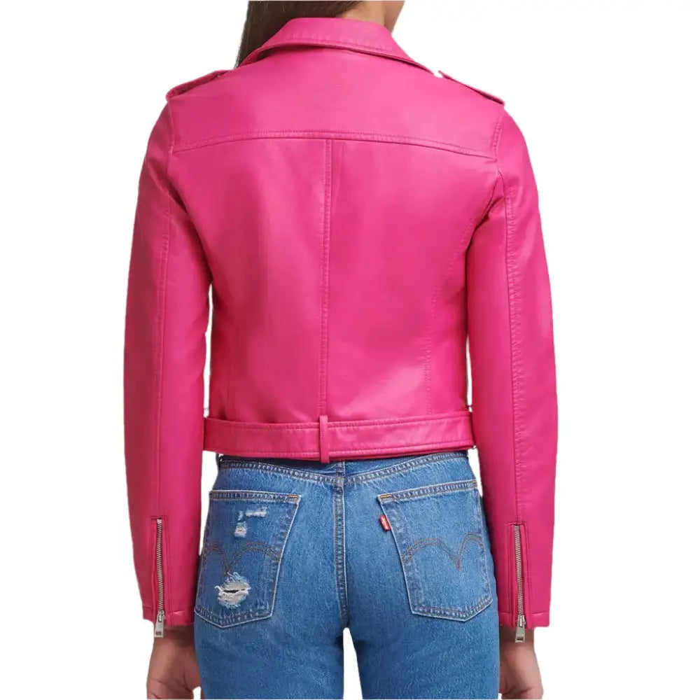 Women's Bright Pink Biker Leather Jacket