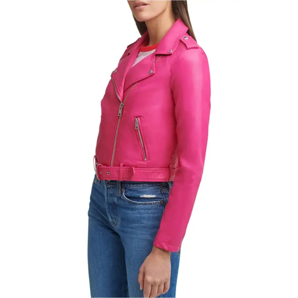 Women's Bright Pink Biker Leather Jacket