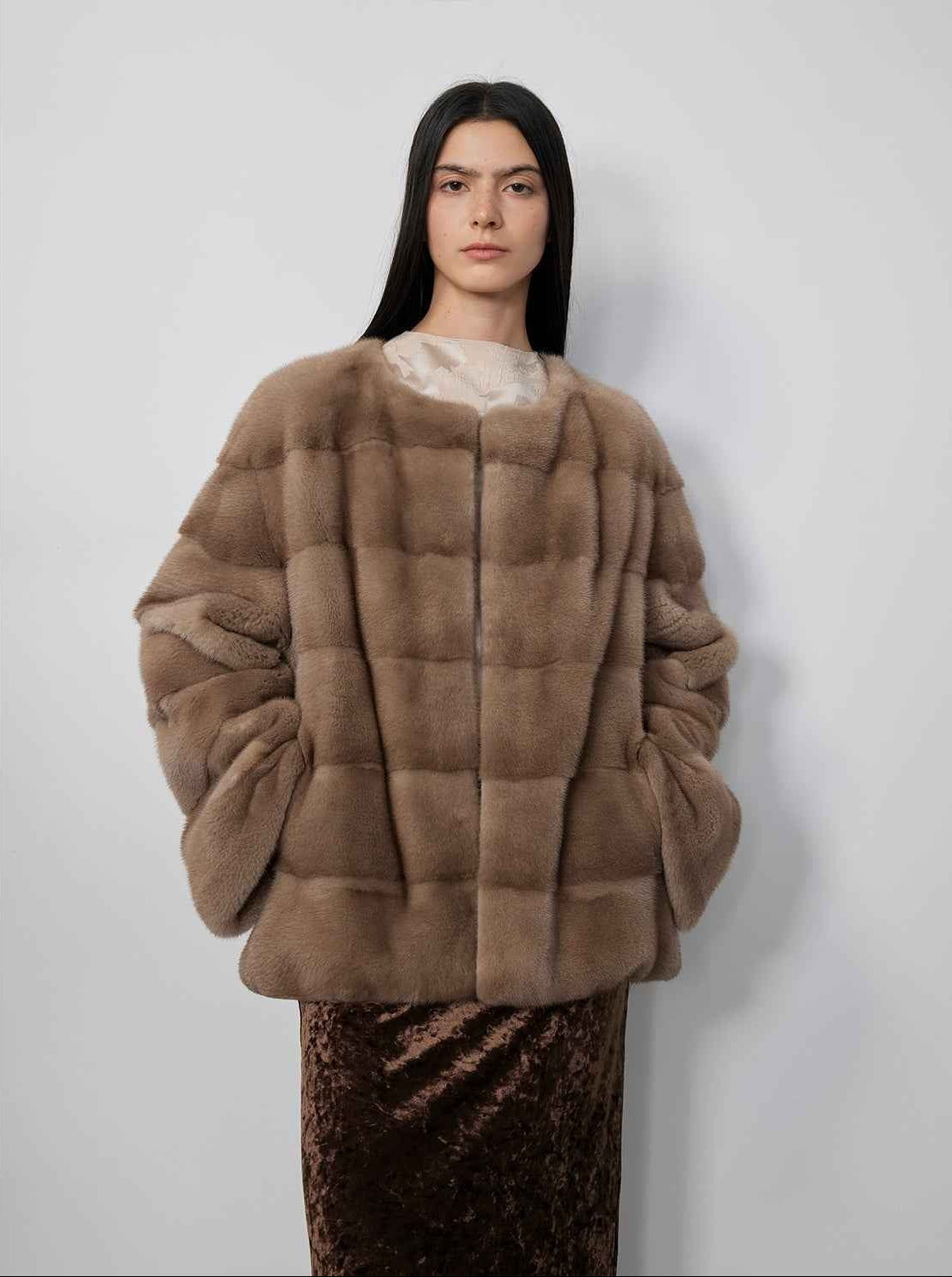 Vintage Clock Velvet Mink Fur Coat Winter-4