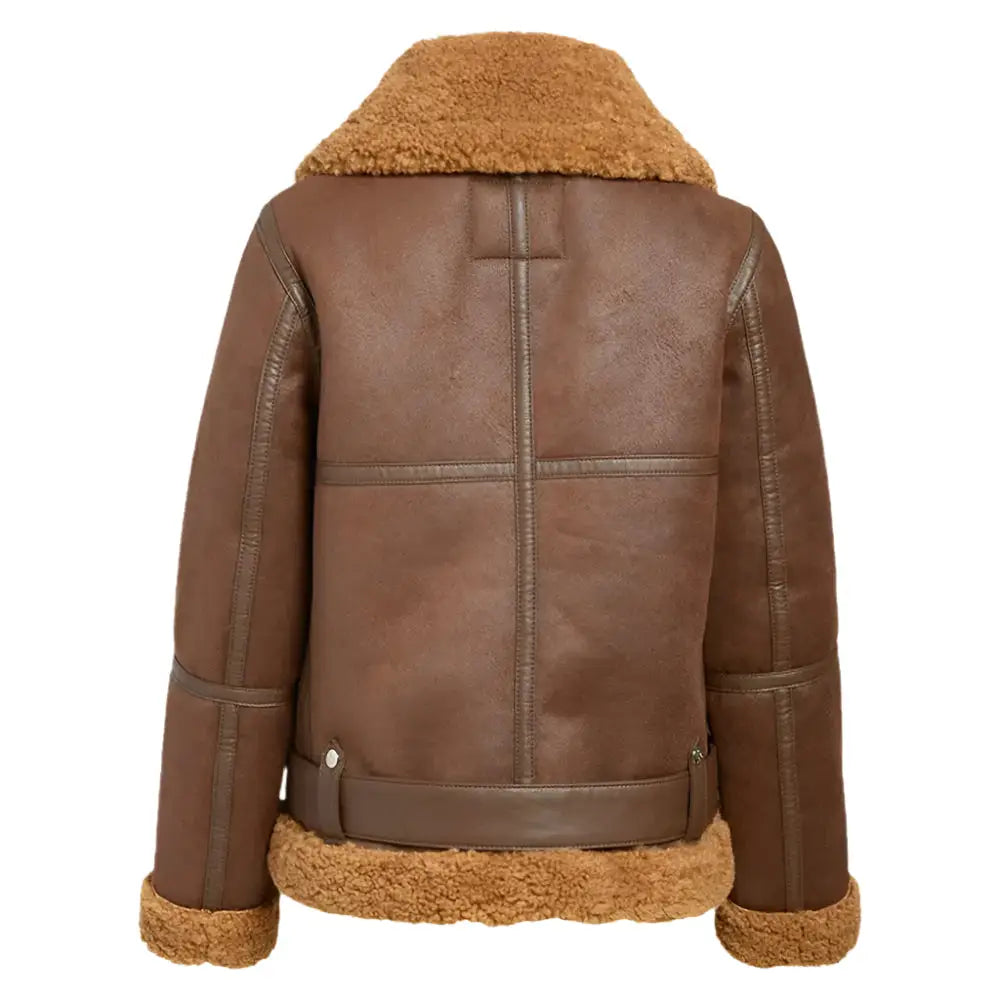 Women's B3 Brown Shearling Bomber Jacket-1