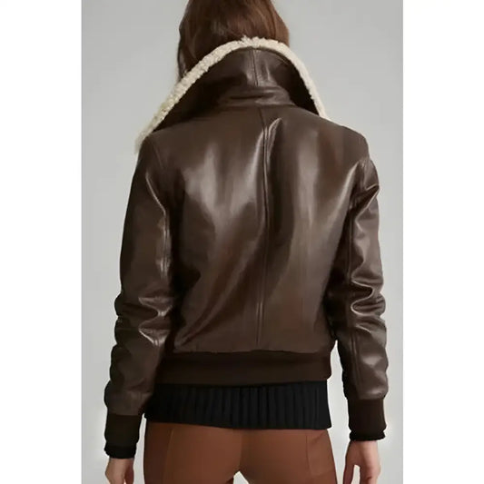 Women’s Brown Aviator Sherpa Leather Jacket